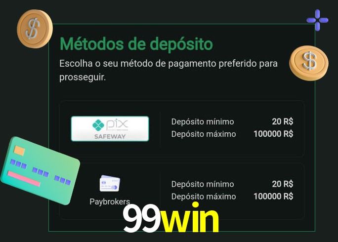 O cassino 99win oferece uma grande variedade de métodos de pagamento